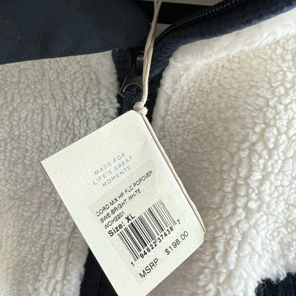 NWT Faherty Cream White and Navy Cord Mix Fleece Popover, Outdoor Sz - XL - Picture 6 of 16